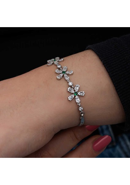 Gümüş Baget Çiçek Desenli Kadın Bileklik indirimleri