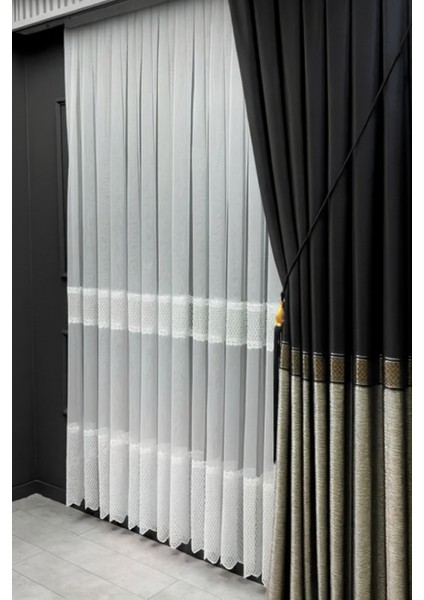 Pano Fon Perde Ekose Şeritli Siyah 1 / 3 Sık Pileli (Tek Kanat) Fon, Perde, Tül, fiyatları