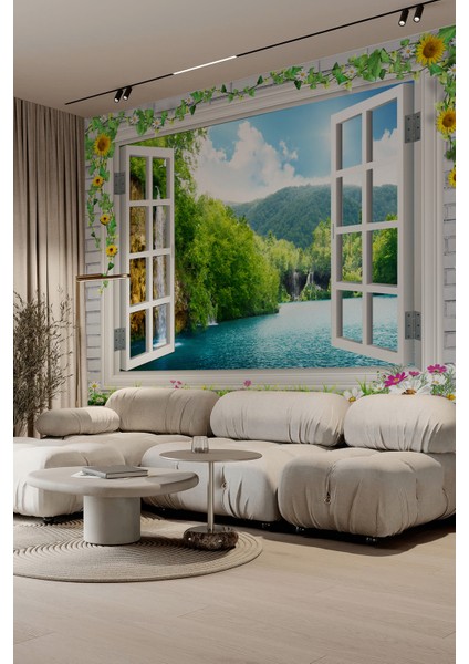 Doğanın Penceresi – Şelale ve Göl Manzaralı Duvar Kağıdı fiyatları