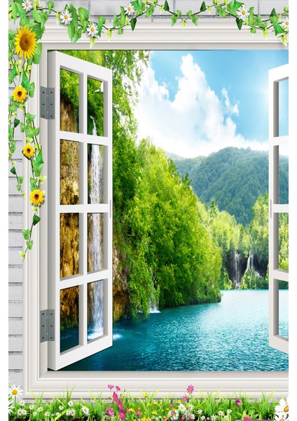 Doğanın Penceresi – Şelale ve Göl Manzaralı Duvar Kağıdı modelleri