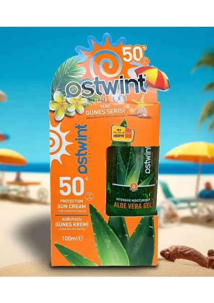 2'li Güneş Kremi ve Yoğun Nemlendirici Aloe Vera Jel E Vitaminli Spf 50+ Yüksek Korumalı Set 100ML