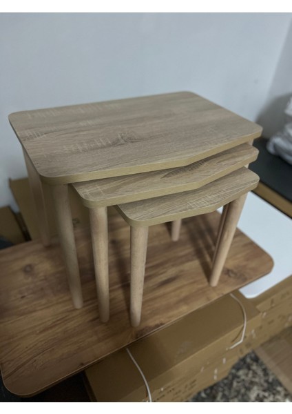 Novus Serisi – 3’lü Mdf Zigon Sehpa Seti | Masif Kayın Ayak + 18 mm Mdf Tabla Beyaz, Koyu Mese, Atlantikcam fiyatları