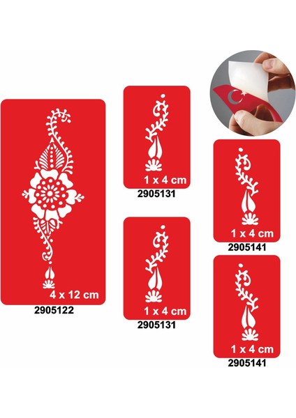 Menekşe ve Yapraklar 5'li Set Geçici Dövme Kına Şablonu