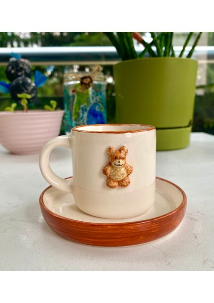 El Yapımı Seramik Ayıcık Türk Kahvesi Fincanı