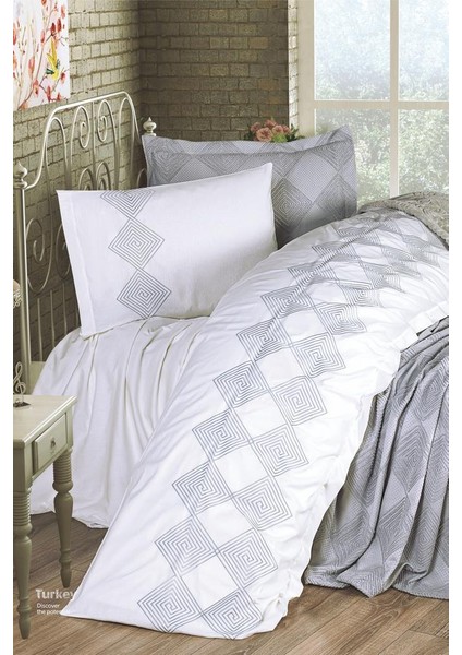 Seher 4 Parça Nakışlı Pike Takımı 240X260 Gri