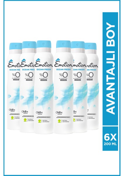 Ocean Fresh Kadın Vegan Deodorant 6X200 ml Hızlı Kurur, Leke Bırakmaz