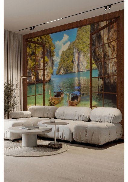 Kız Kulesi Manzaralı Pencere Desenli Tek Parça Duvar Kağıdı fiyatları