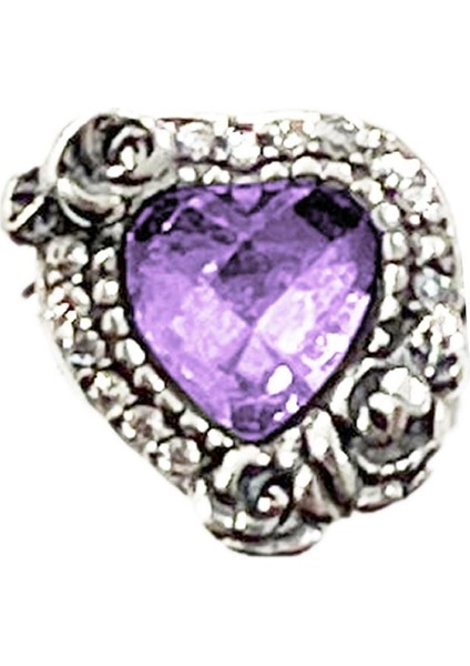 Gül Motifli Renkli Taşlı Kalp Gümüş Charm