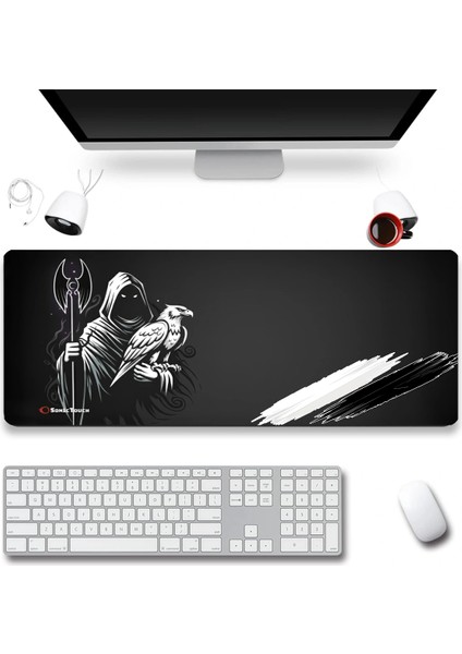 Sonictouch Kartalın Efendisi Siyah Beyaz Dikişsiz Pürüzsüz Sıvı Geçirmez Xxl Gamer Klavye Mousepad 40X90CM