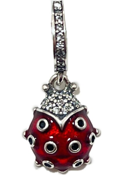 Kırmızı Benekli Uğur Böceği Sallantılı Gümüş Charm