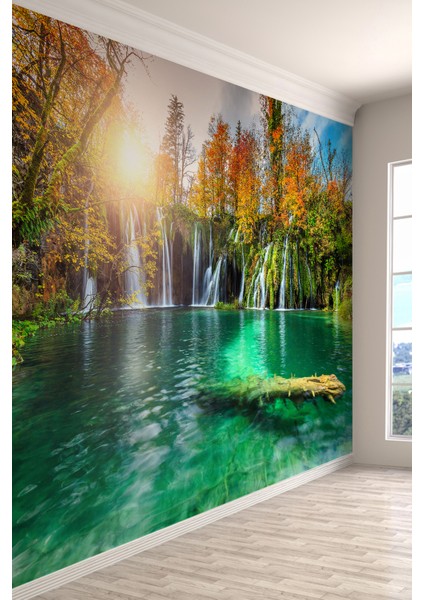 Orman ve Şelale Manzaralı Tek Parça Duvar Kağıdı