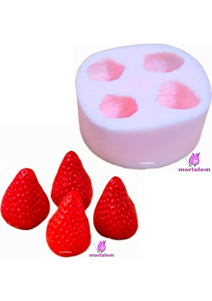 4'lü Çilek Seti, Tek Kalıpta 4 Meyve Silikon Kalıp K-1458, Kokulu Taş Sabun Alçı Mum Kalıbı