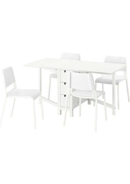 Mutfak Masası Takımı, Beyaz, 4 Sandalyeli, Katlanabilir