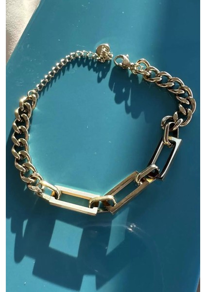 Altın Renk Zincir Detaylı Çelik Bileklik fiyatları