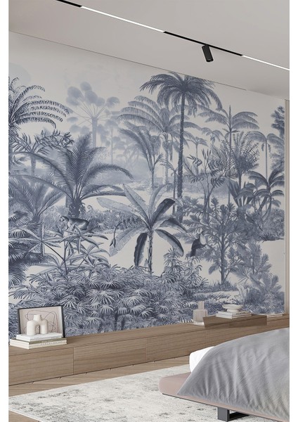 Siyah Beyaz Tropikal Orman Desenli Tekstil Duvar Kağıdı fiyatları