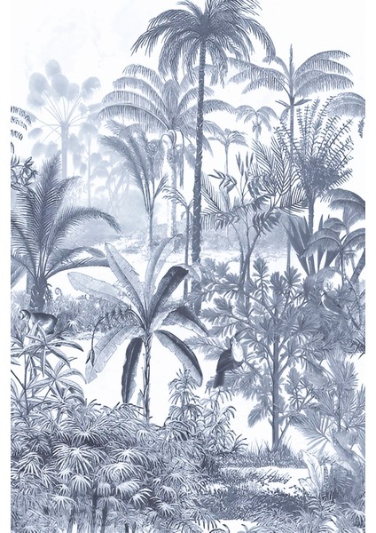 Siyah Beyaz Tropikal Orman Desenli Tekstil Duvar Kağıdı modelleri