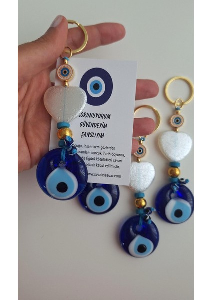 Hediyelik Sedef Kalp Detaylı Nazar Boncuklu Anahtarlık 12 cm