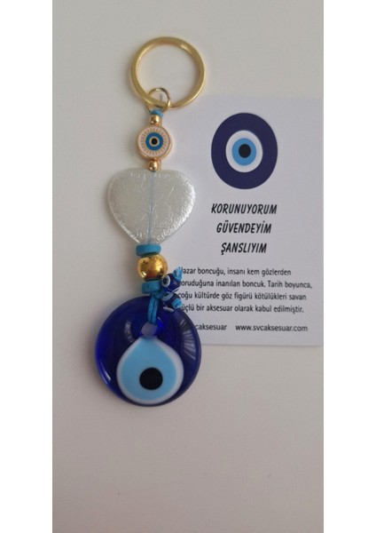 Hediyelik Sedef Kalp Detaylı Nazar Boncuklu Anahtarlık 12 cm fiyatları