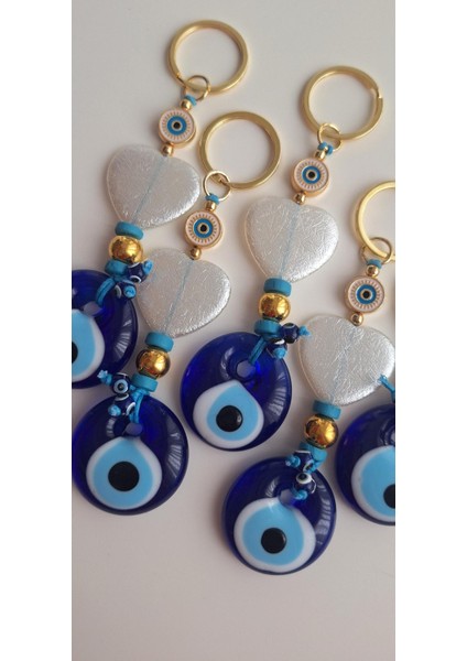 Hediyelik Sedef Kalp Detaylı Nazar Boncuklu Anahtarlık 12 cm modelleri