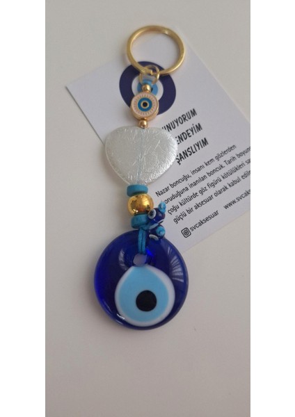 Hediyelik Sedef Kalp Detaylı Nazar Boncuklu Anahtarlık 12 cm fırsatları