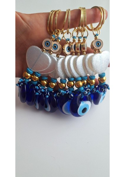 Hediyelik Sedef Kalp Detaylı Nazar Boncuklu Anahtarlık 12 cm indirimleri