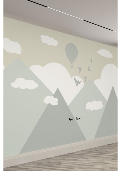 Pastel Dağlar ve Bulutlar Çocuk Odası Tekstil Duvar Kağıdı fiyatları