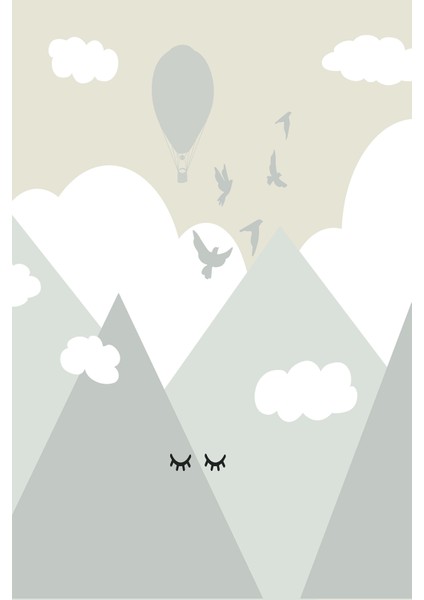 Pastel Dağlar ve Bulutlar Çocuk Odası Tekstil Duvar Kağıdı modelleri