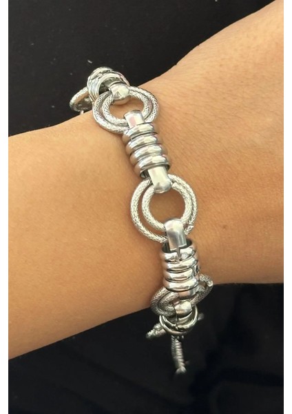 Halka Detaylı Çelik Bileklik