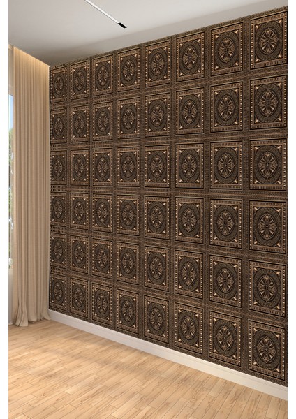 Antik Bronz Kare Motifli Tekstil Duvar Kağıdı