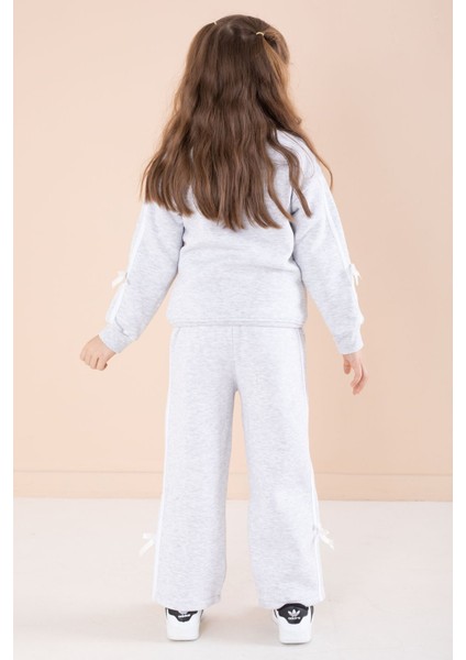 Gri Yazı Nakışlı Şerit Detaylı Şardonlu Kız Çocuk Eşofman Takımı 23238 indirimleri