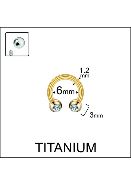 Yüksek Kalite G23 Titanium Zirkon Taşlı Titayum Halka Piercing