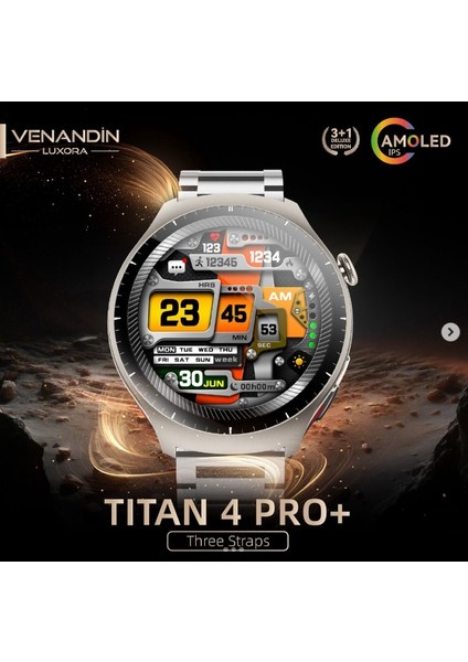 Avc Tekno Venandin Luxora Titan 4 Pro+ Amoled Ekran Akıllı Saat - Titanyum Gümüş