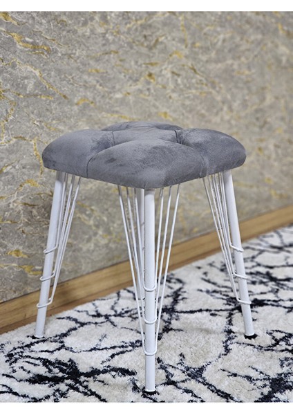 Kare Beyaz Boyalı Telli Ayaklı Tabure - Oturak - Bar Taburesi - Ayaklı Tabure Gri Renk 33 x 48 Boyut/ebat