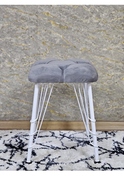 Kare Beyaz Boyalı Telli Ayaklı Tabure - Oturak - Bar Taburesi - Ayaklı Tabure Gri Renk 33 x 48 Boyut/ebat fiyatları