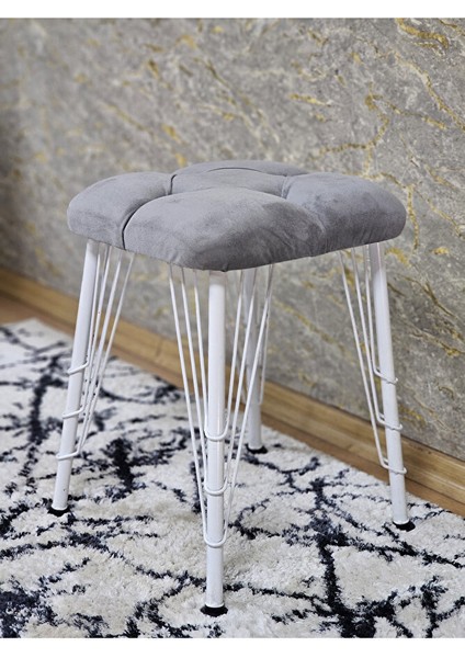 Kare Beyaz Boyalı Telli Ayaklı Tabure - Oturak - Bar Taburesi - Ayaklı Tabure Gri Renk 33 x 48 Boyut/ebat fırsatları