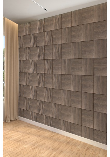 Kare Ahşap Desenli Tek Parça Duvar Kağıdı