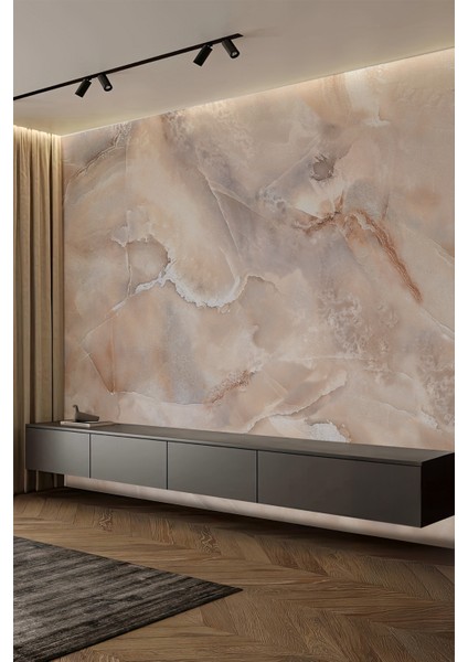 Gri Bej Soft Oniks Görünümlü Tekstil Duvar Kağıdı