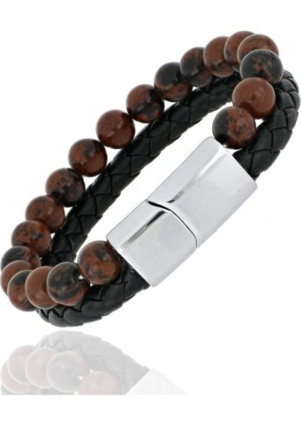 Doğal Taşlı Şahin Gözü Deri Bileklik Dbltprsahın