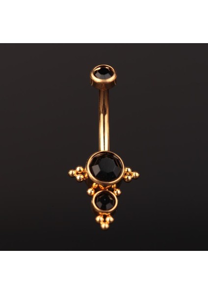 Yüksek Kalite G23 Titanium Siyah Parlak Taşlı Titanyum Göbek Piercingi