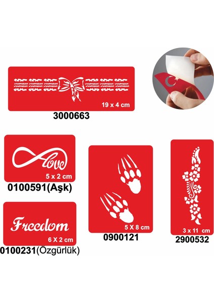 Aşk Özgürlüktür 5'li Set Geçici Dövme Kına Şablonu