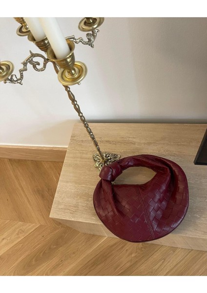 Düğüm Detaylı Örgülü Çanta Bordo modelleri