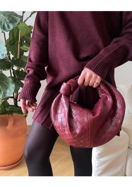 Düğüm Detaylı Örgülü Çanta Bordo fırsatları