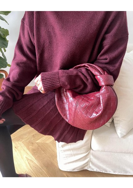 Düğüm Detaylı Örgülü Çanta Bordo indirimleri