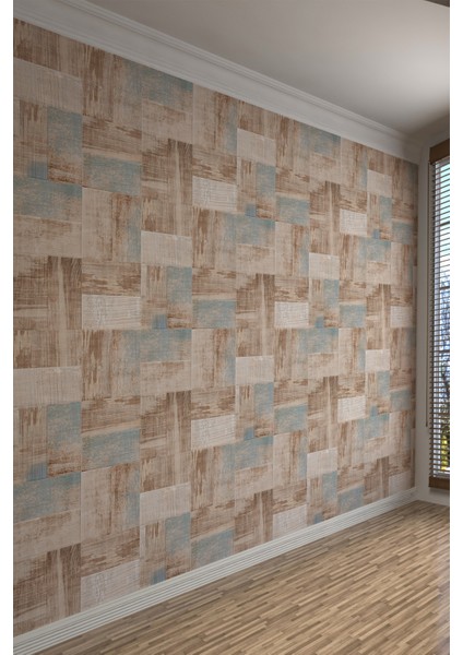 Rustik Ahşap Dokulu Patchwork Tekstil Duvar Kağıdı