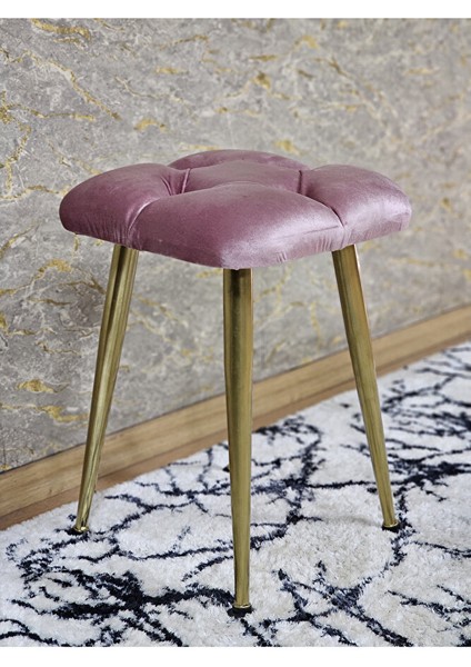 Kare Gold Kaplama Konik Ayaklı Tabure - Oturak - Bar Taburesi - Ayaklı Tabure Pembe Renk 33 x 48 Boyut/ebat
