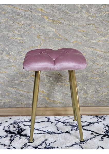 Kare Gold Kaplama Konik Ayaklı Tabure - Oturak - Bar Taburesi - Ayaklı Tabure Pembe Renk 33 x 48 Boyut/ebat fiyatları