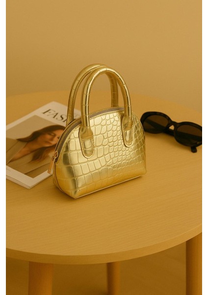 Mini El ve Omuz Çantası Timsah Deri Baskılı Berrak Çanta