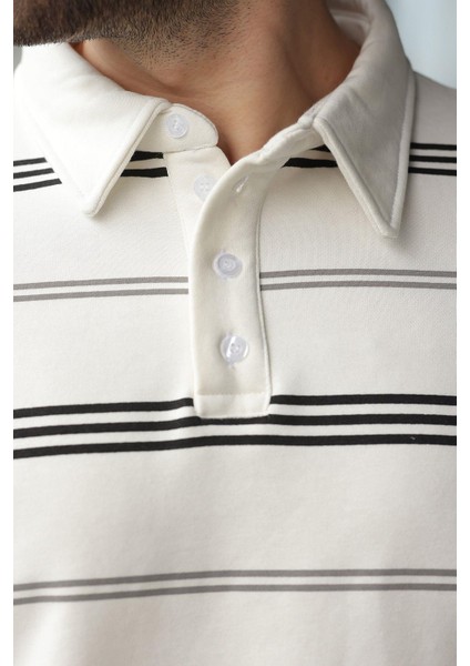 Ekru Çizgili Polo Yaka Erkek Sweatshirt E7172 fiyatları