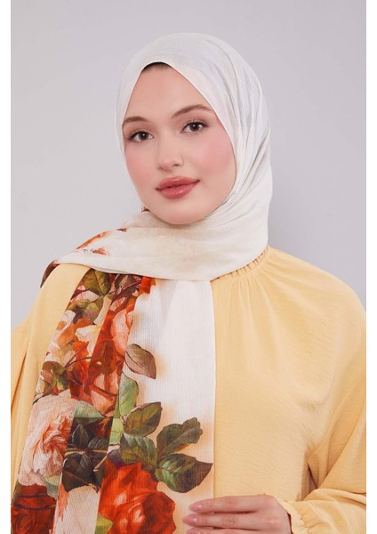 Krem Çiçek Dalı Desen Pamuk Şal modelleri