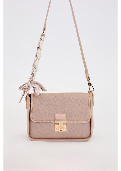 Gri Fular Bağlama Detaylı Omuz Çantası